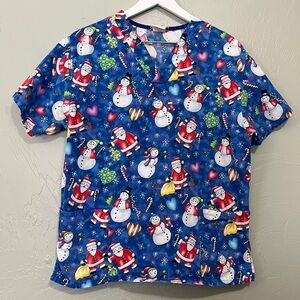 Christmas Santa Snowman Scrub Top size small